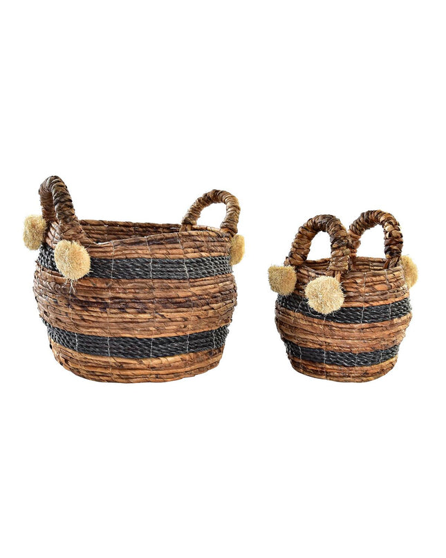 DKD Home Decor natural fiber basket spelset for bathroom, colonial style, 31x31x33 cm with woven texture and natural finish.
