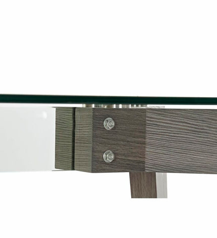 Rectangular dining table by DKD Home Decor with a transparent glass top and wooden MDF legs, measuring 160 x 90 x 75 cm.