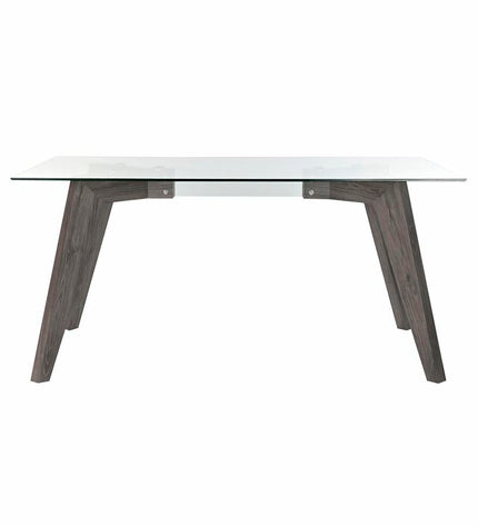 DKD Home Decor rectangular dining table with transparent glass top and wooden MDF legs, 160x90x75 cm, in gray finish.