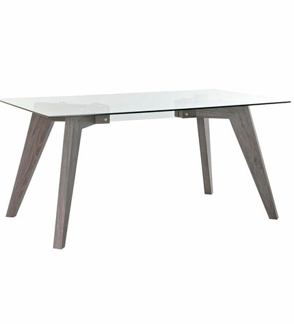 Rectangular dining table by DKD Home Decor with a crystal-clear glass top and sturdy wooden MDF legs, measuring 160x90x75 cm.
