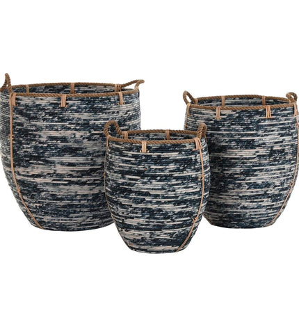 DKD Home Decor basket spelset with three plastic storage baskets in white and black, 56x56x60 cm and 52x52x60 cm, for home organization.