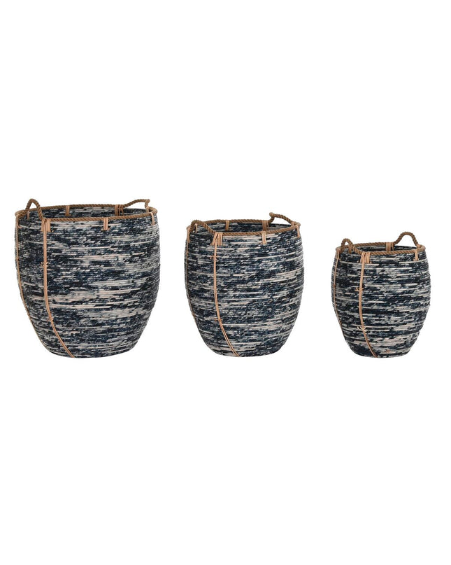 DKD Home Decor plastic basket set with black and white woven design, three storage containers, 56x56x60 cm and 52x52x60 cm.