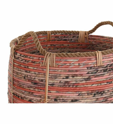 Three natural-colored DKD Home Decor basket storage sets for home organization, with woven handles and spacious design.