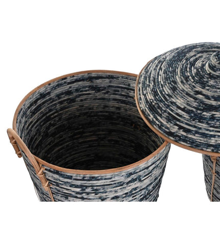 Wit and black woven basket from DKD Home Decor for home organization and storage, with natural texture and stylish design.