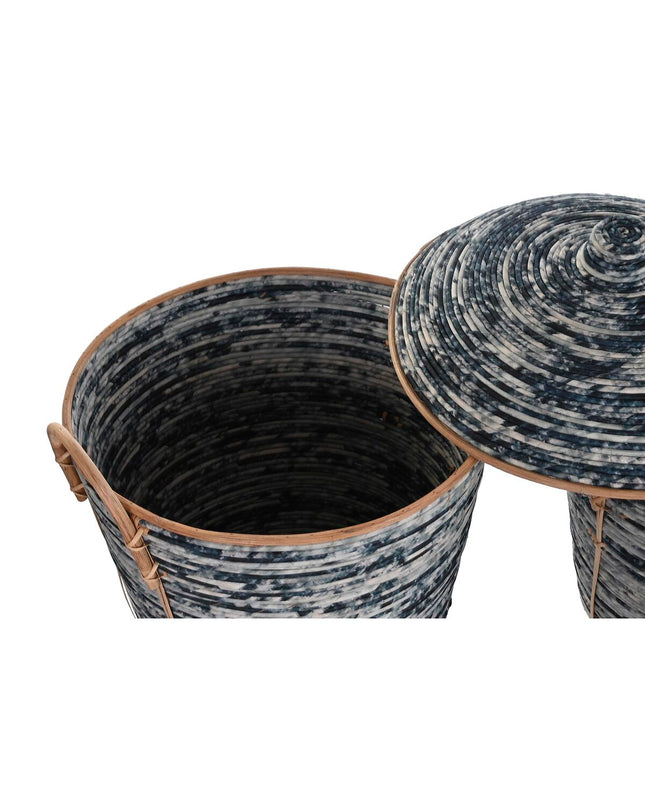 Wit and black woven basket from DKD Home Decor for home organization and storage, with natural texture and stylish design.