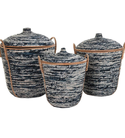 DKD Home Decor wicker basket spelset with black and natural tones, ideal for home organization and storage.