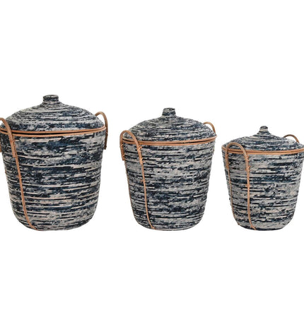 DKD Home Decor woven basket spelset with white, black, and natural tones for home organization and storage.