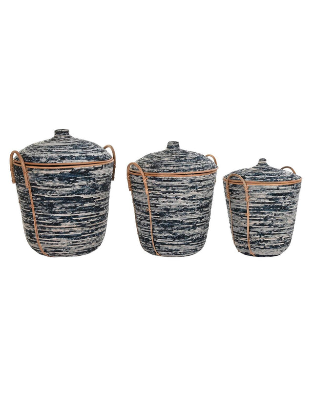DKD Home Decor woven basket spelset with white, black, and natural tones for home organization and storage.