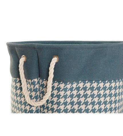Set of three DKD Home Decor gray, blue, and yellow plaid laundry baskets in 45x45x45 cm size for home organization.