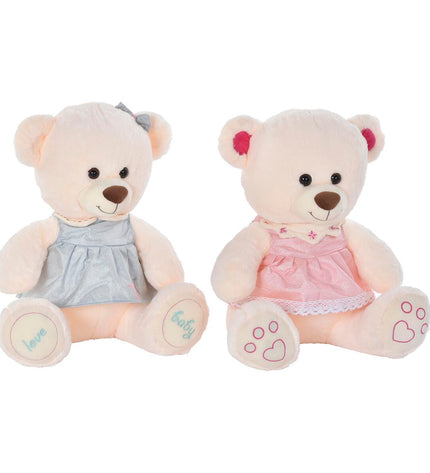 Set of two DKD Home Decor plush beige, pink, and green teddy bears, 20x20x50 cm, soft children's stuffed toys.