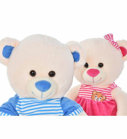 Set of two DKD Home Decor beige, blue, and pink plush teddy bears for children, 25x25x50 cm, soft and cuddly toy comfort.