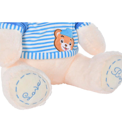 Pair of DKD Home Decor beige, blue, and pink plush teddy bears, 25x25x50 cm, soft children's stuffed toys.
