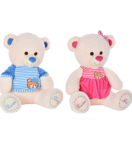 Pair of beige, blue, and pink DKD Home Decor plush teddy bears for children, 25x25x50 cm, soft stuffed toys for kids.