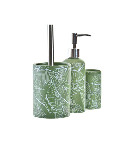 Green silver-colored plastic and dolomite tropical leaf-shaped bath decor from DKD Home Decor, 9.5x9.5x37 cm.