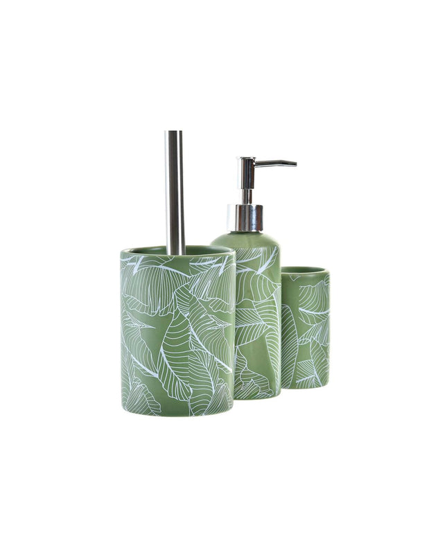Green silver-colored plastic and dolomite tropical leaf-shaped bath decor from DKD Home Decor, 9.5x9.5x37 cm.