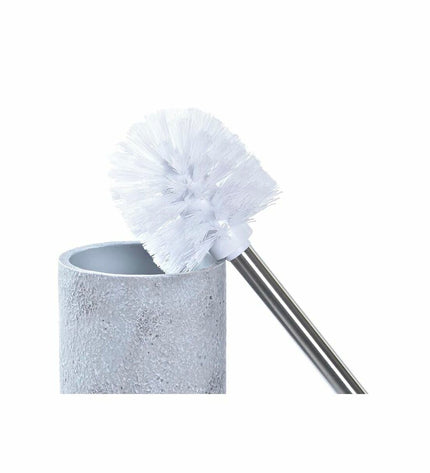 DKD Home Decor grey and silver toilet brush with stainless steel handle in a cement finish, 10x10x40 cm, suitable for bathroom decor