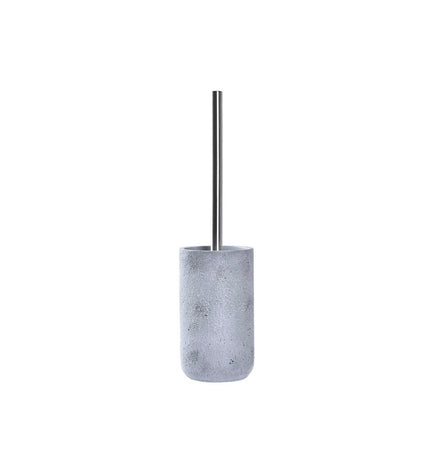 DKD Home Decor gray stainless steel toilet brush holder with cement base, 10x10x40 cm, modern bathroom accessory.