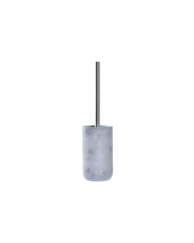 DKD Home Decor gray stainless steel toilet brush holder with cement base, 10x10x40 cm, modern bathroom accessory.