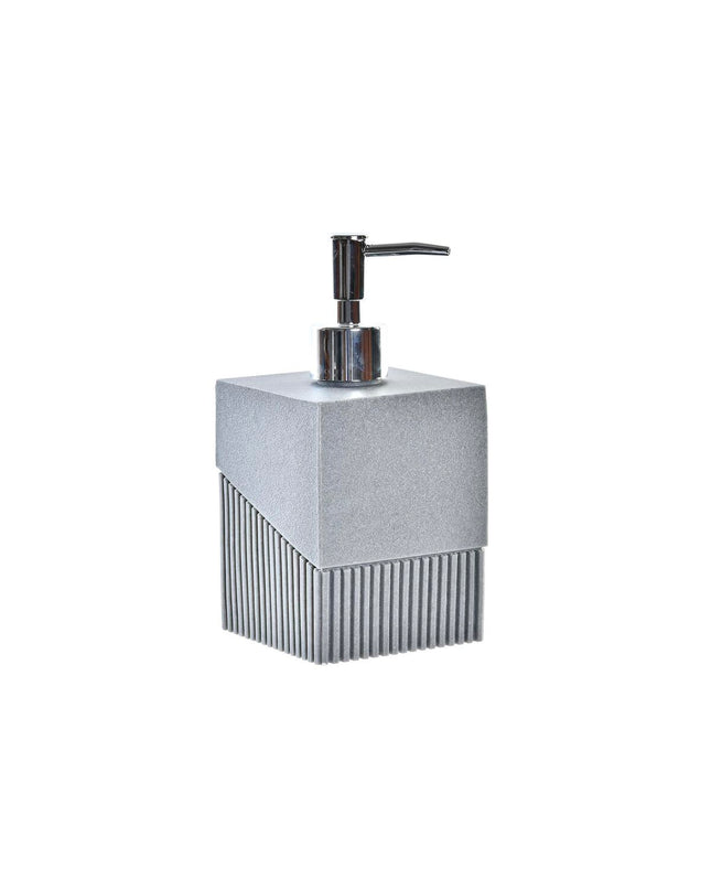 Gray DKD Home Decor soap dispenser for bathroom and kitchen, made of resin and polypropylene with silver finish.