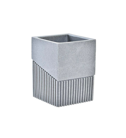 Gray DKD Home Decor toothbrush holder in resin, 7.6x7.6x10 cm, designed for bathroom and kitchen use.