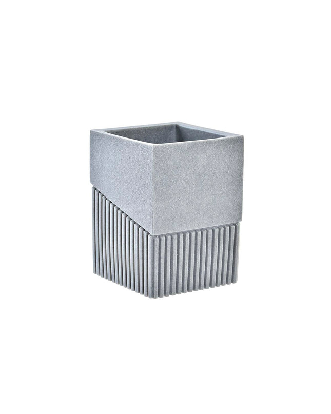 Gray DKD Home Decor toothbrush holder in resin, 7.6x7.6x10 cm, designed for bathroom and kitchen use.