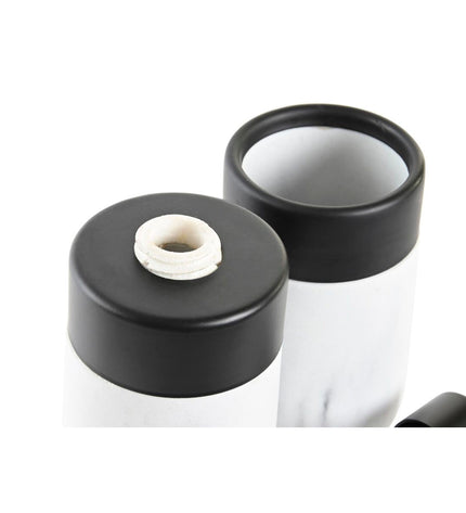 DKD Home Decor white and black metal soap dish with modern design, measuring 7.2 x 7.2 x 16.4 cm, for bathroom decor.