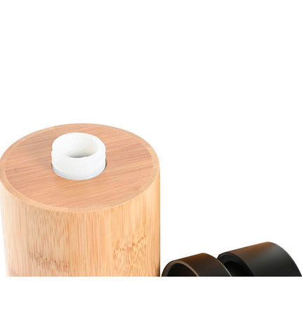DKD Home Decor black bamboo soap dispenser for bathroom, 8x8x16 cm, made of polypropylene, modern house and kitchen decor.