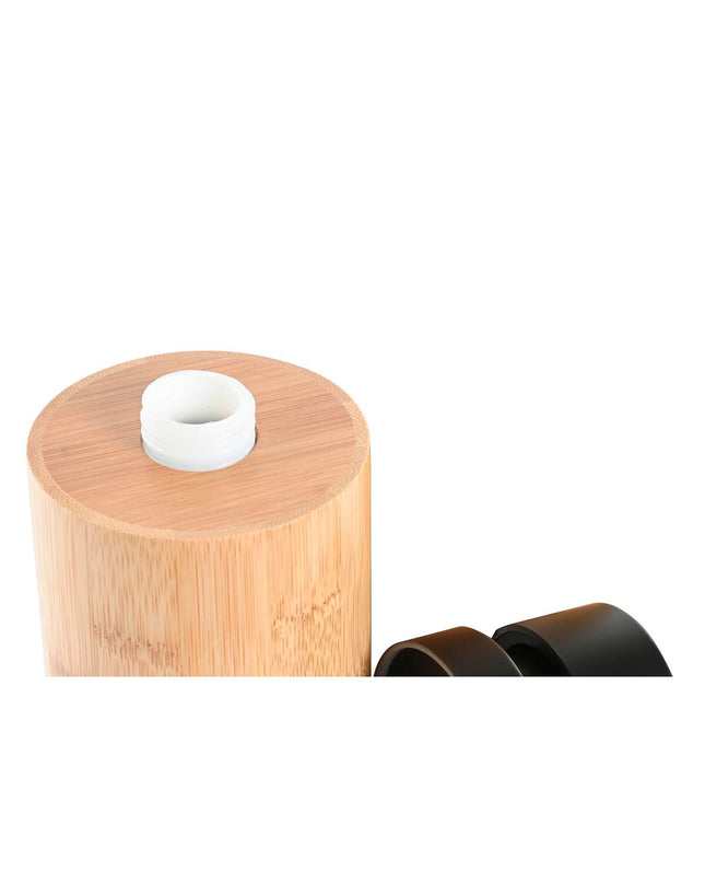 DKD Home Decor black bamboo soap dispenser for bathroom, 8x8x16 cm, made of polypropylene, modern house and kitchen decor.