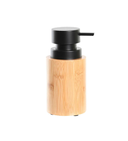 DKD Home Decor bamboo soap dispenser for bathroom, black natural finish, 8x8x16 cm, made of polypropyleen, stylish home and kitchen accessory