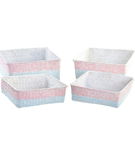 Mediterranean boho-style natural fiber basket from DKD Home Decor, 26x26x9 cm, ideal for home organization and bathroom decor.