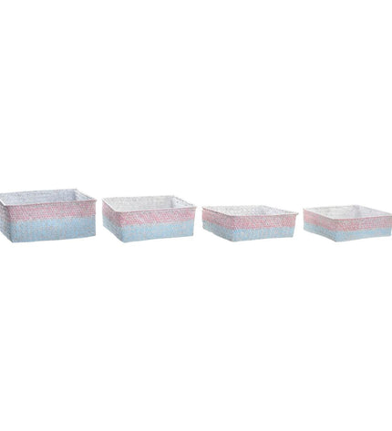 Natural fiber basket spelset by DKD Home Decor for home, bath, 26x26x9 cm, Mediterranean boho style, perfect for organizing.