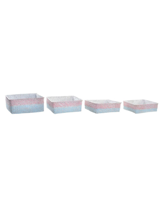 Natural fiber basket spelset by DKD Home Decor for home, bath, 26x26x9 cm, Mediterranean boho style, perfect for organizing.
