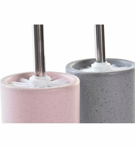 DKD Home Decor grey, pink, and silver metal and dolomite toilet brushes set in urban style, 9.8x9.8x39 cm, 2 pieces.