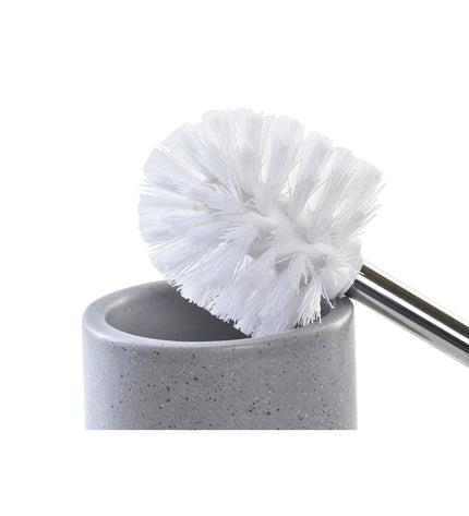 Pair of DKD Home Decor gray, pink, and silver metal and dolomite toilet brushes with stands, 9.8 x 9.8 x 39 cm, for bathroom decor.
