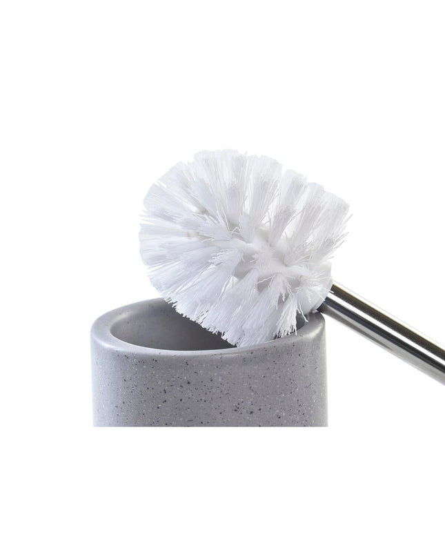 Pair of DKD Home Decor gray, pink, and silver metal and dolomite toilet brushes with stands, 9.8 x 9.8 x 39 cm, for bathroom decor.