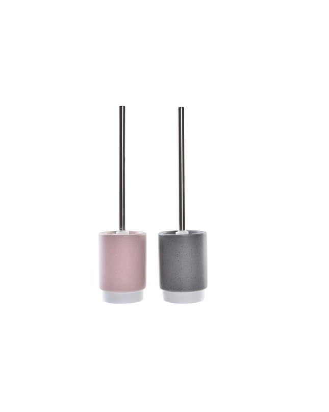 DKD Home Decor grey and light pink metal toilet brush holder set with dolomite base, 9.8 x 9.8 x 39 cm, for bathroom decor.