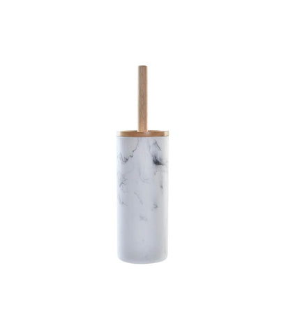 DKD Home Decor toilet brush with natural rubber handle, marble base, in white and metal, designed for bathroom and home use.