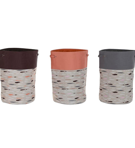 Set of three DKD Home Decor gray and orange laundry baskets, 40x40x60 cm, for home organization and storage in the house.