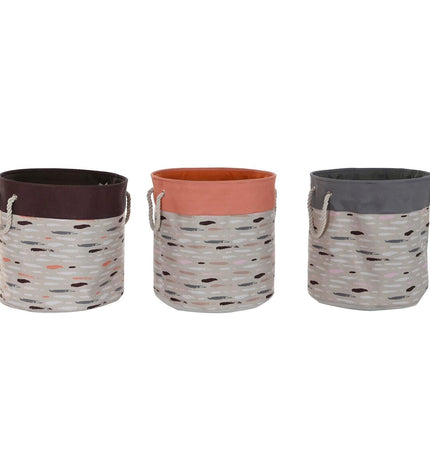Set of three DKD Home Decor storage baskets in gray and orange, 45x45x45 cm, for home organization and decor.