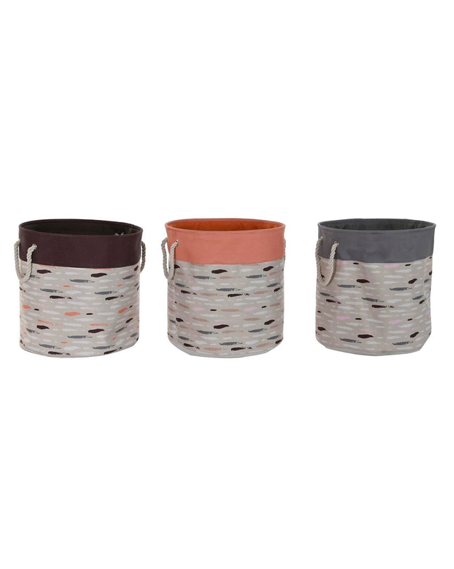 Set of three DKD Home Decor storage baskets in gray and orange, 45x45x45 cm, for home organization and decor.