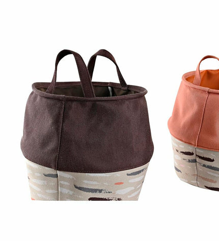 Set of three DKD Home Decor gray and orange laundry baskets, 28x28x30 cm, for home organization and storage.