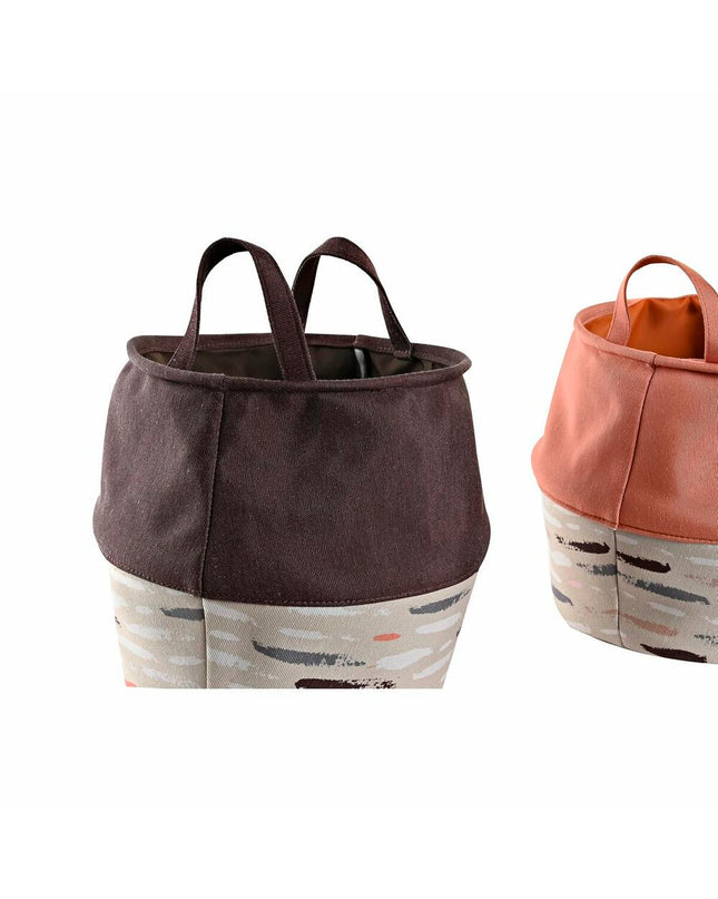 Set of three DKD Home Decor gray and orange laundry baskets, 28x28x30 cm, for home organization and storage.