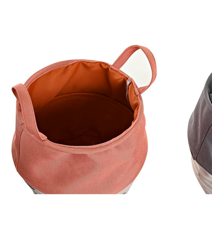 Set of three DKD Home Decor laundry baskets in gray and orange, 28x28x30 cm, for household storage and organization.