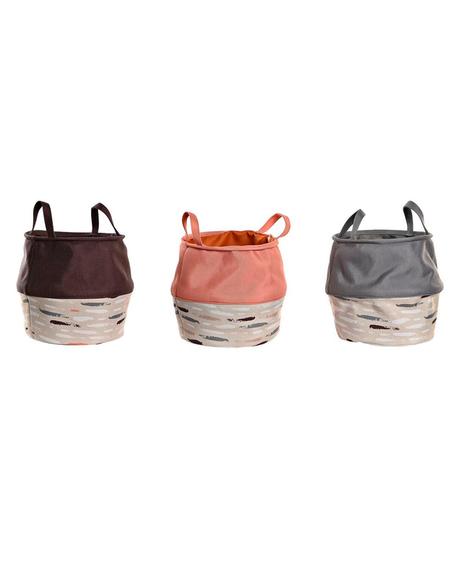 Set of three DKD Home Decor laundry baskets in gray and orange, 28x28x30 cm for home organization and storage.