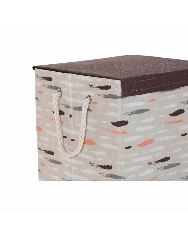 Set of three DKD Home Decor laundry baskets with lids, gray and orange, 36x36x55 cm for storage and organization.