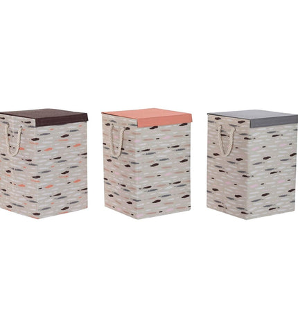 Set of three DKD Home Decor laundry baskets with lids, gray and orange, measuring 36x36x55 cm for home storage and organization.