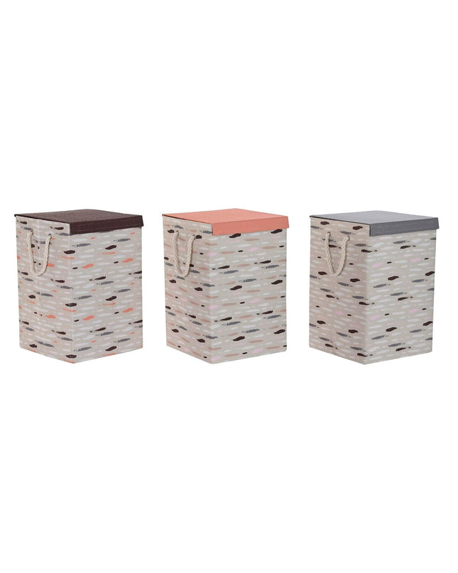 Set of three DKD Home Decor laundry baskets with lids, gray and orange, measuring 36x36x55 cm for home storage and organization.