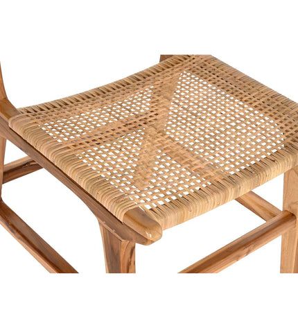 DKD Home Decor teakwood chair with rattan details, light brown finish, measuring 51 x 48 x 86 cm, ideal for home and kitchen use