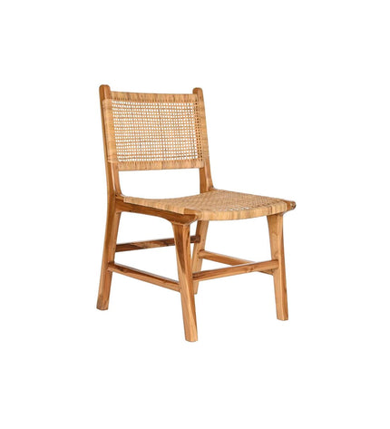 DKD Home Decor teakwood chair with light brown rattan, measuring 51 x 48 x 86 cm, natural finish, suitable for home and kitchen furniture.