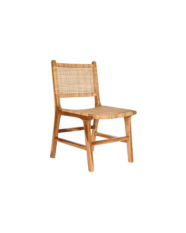 DKD Home Decor teakwood chair with light brown rattan, measuring 51 x 48 x 86 cm, natural finish, suitable for home and kitchen furniture.